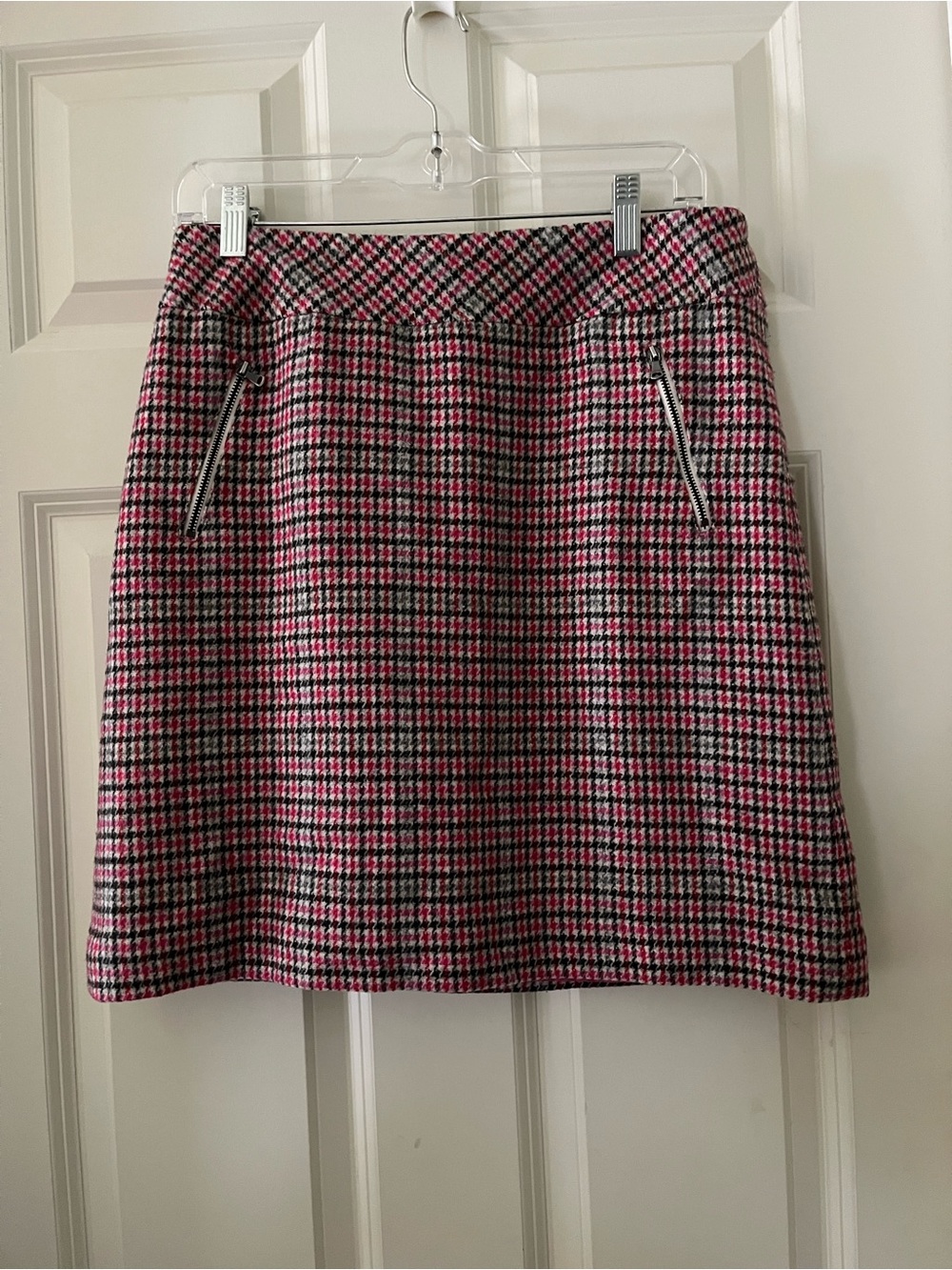Women’s Talbots Wool Blend Skirt Pink Grey Plaid Houndstooth Zipper preppy 6